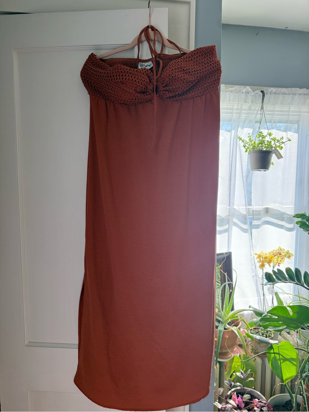Rust Crochet-Band Tube Dress